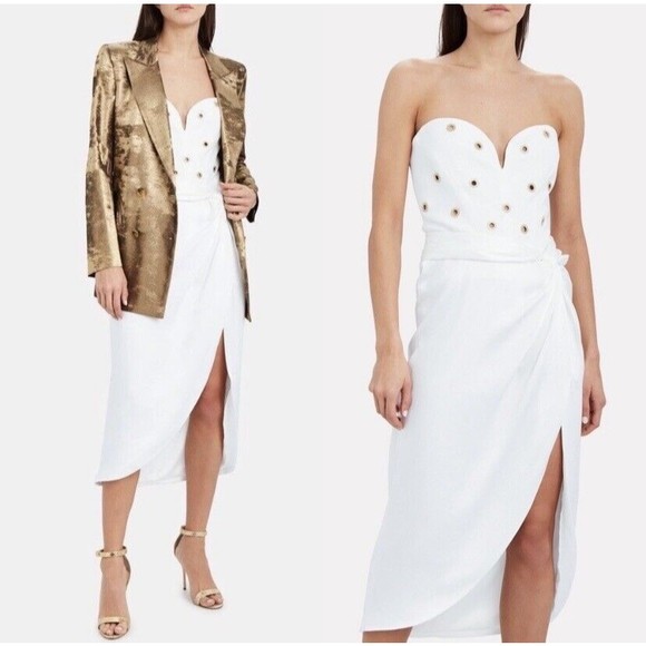 Jonathan Simkhai White and Gold Midi Dress - Picture 1 of 16